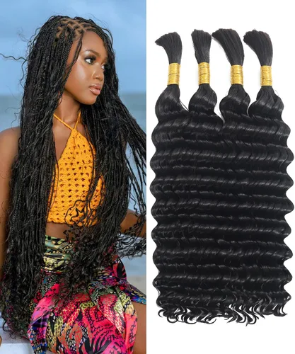 Miniatura 8 de Cabello humano a granel para trenzar, paquetes de cabello humano rizado 12A para mujeres negras, 16 pulgadas, onda profunda, sin trama, trenzas