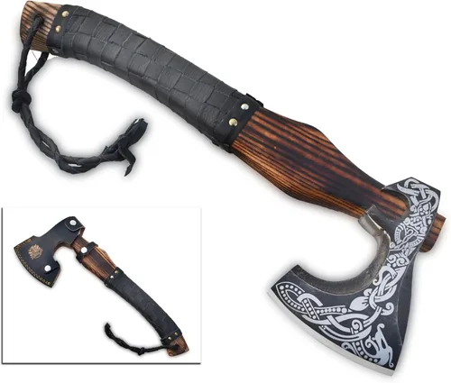 Miniatura 5 de Exquisita hacha vikinga hecha a mano, ideal para coleccionistas y entusiastas Auténtica, artesanal Hacha de estilo medieval con acero de alto