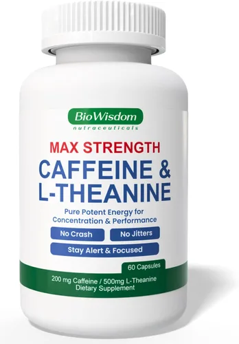 Max Strength Caffeine L Theanine Pills (200 mg/500 mg) – Sin nerviosismo máximo de energía, enfoque, rendimiento, alerta – Pastillas de cafeína y