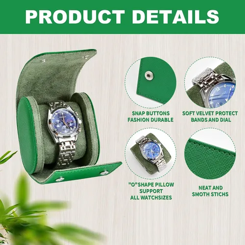 Miniatura 2 de ROSELLE Funda para reloj para hombres y mujeres con forro de gamuza, estuche de viaje para reloj, organizador de almacenamiento y exhibición