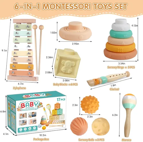Miniatura 7 de Wuzhineisn Juguetes Montessori 6 en 1 Instrumentos musicales para niños pequeños, bloques apilables, desarrollo de aprendizaje, juguete educativo