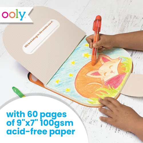 Miniatura 4 de OOLY Cuaderno de bocetos portátil para niños, 60 páginas, 9 x 7 pulgadas, cuaderno de bocetos portátil, bloc de dibujo para viajes - Zorro Fox
