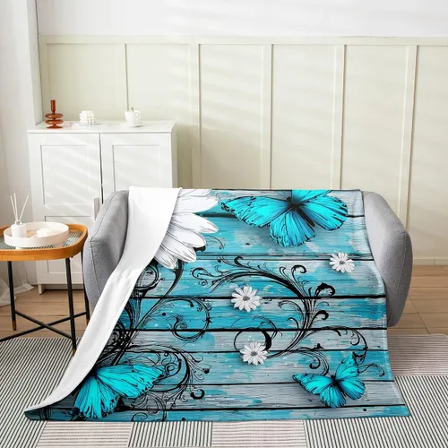 Miniatura 2 de Erosebridal Manta de mariposa para niñas, adolescentes y mujeres, manta de forro polar con flores rústicas, tamaño individual de 60 x 80 pulgadas