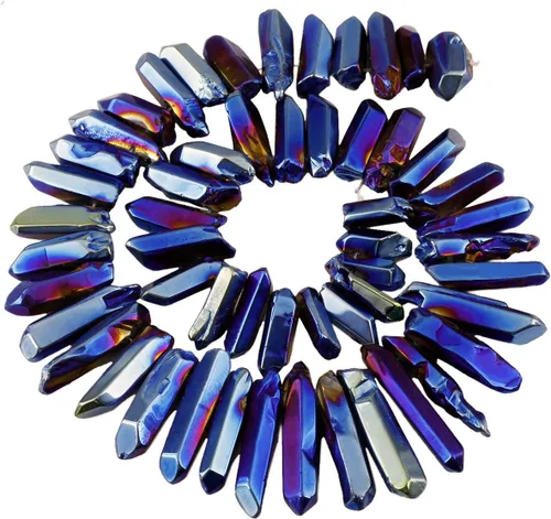 Miniatura 24 de SUNYIK Angel Aura Cuarzo con Revestimiento de Titanio Puntas de Cristal Palos Rugosos de Cuarzo Picos Cuentas de Punta Hebra de 15 Pulgadas Perforada