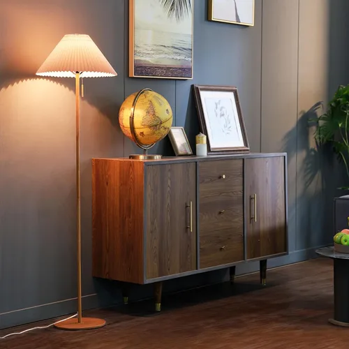 Miniatura 4 de GLOBE Electric 61000053 - Lámpara de pie de 62 pulgadas, acabado en tono madera, pantalla de tela plisada, interruptor de cadena de tracción, luz