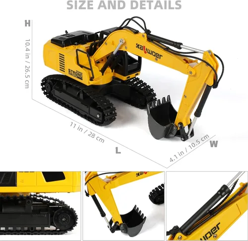 Miniatura 3 de Excavadora de control remoto para niños, vehículo de construcción de cubo de metal, incluye 2 baterías recargables para más de 40 minutos de juego