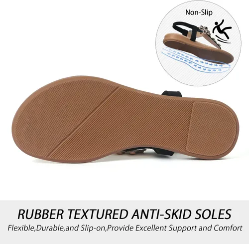 Miniatura 4 de iCKER Sandalias planas de verano elegantes con diamantes de imitación para mujer, sandalias cómodas