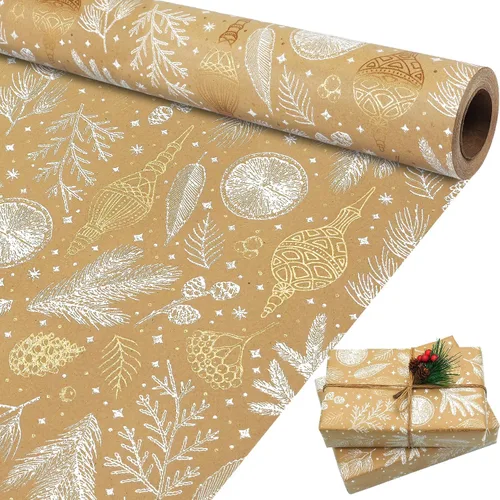 Miniatura 13 de Papel de regalo de Navidad, papel de regalo de Navidad de papel kraft negro y dorado con lámina, rollo jumbo, papel de regalo negro y blanco