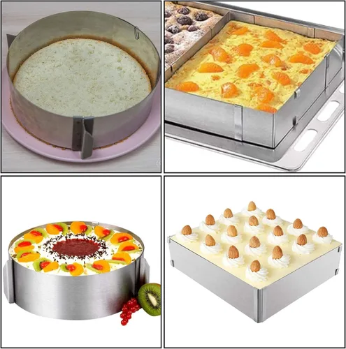 Miniatura 4 de 2 anillos de molde para pasteles de 6 a 12 pulgadas, molde ajustable para pastel, anillo circular de mousse de acero inoxidable y molde cuadrado
