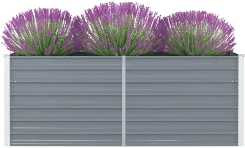 Jardín al aire libre, cama elevada de acero galvanizado, caja de metal para jardín, para flores, verduras, frutas, hierbas, gris, 63 x 31.5 x 17.7