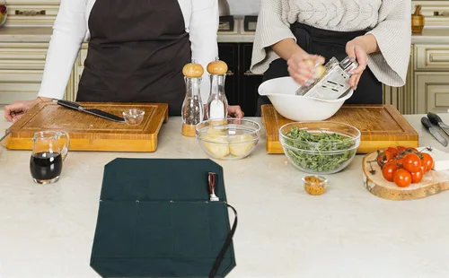 Miniatura 7 de Denifiter Bolsa enrollable para cuchillos de chef, duradera funda para cuchillos de lona encerada de 16 onzas con 4 ranuras, bolsa profesional