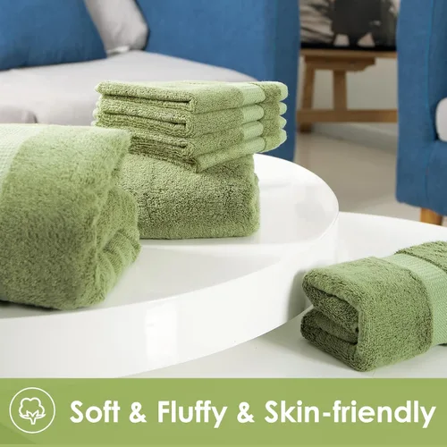 Miniatura 6 de Juego de toallas de baño de 3 piezas para cara y cuerpo, piel sensible, juego de toallas de lujo verde pino para adultos, estudiantes, niños
