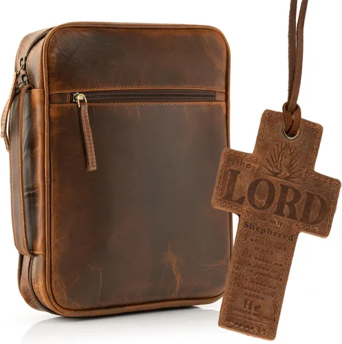Miniatura 9 de ELIZO Funda de cuero para la Biblia para hombres, funda para la Biblia para mujeres, organizador de transporte, protector de manga envolvente