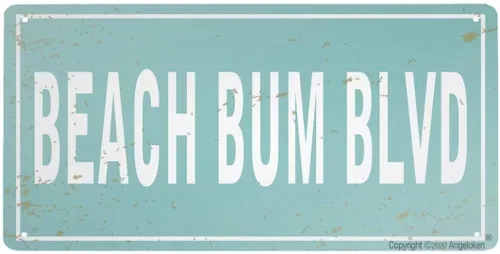Letrero de metal retro, letrero de lata vintage Beach Bum BLVD para placa, póster de cafetería, arte de pared, regalo, 12 x 6 pulgadas