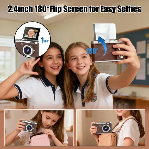 Miniatura 6 de Cámara digital 4K, cámara selfie de 48 megapíxeles con enfoque automático y pantalla giratoria de 180°, cámara digital compacta para niños con zoom