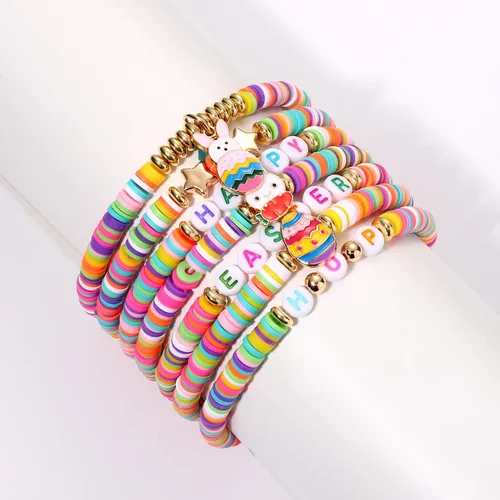 Miniatura 218 de Surfer Heishi - Pulseras apilables para mujer, apilables, de vinilo arcoíris, disco de arcilla, pulseras elásticas para la amistad, joyería bohemia