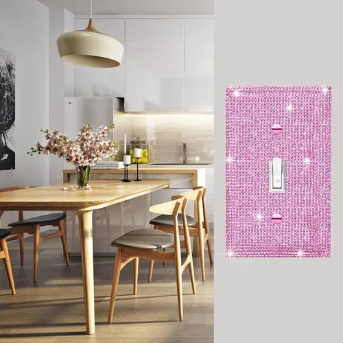 Miniatura 3 de 4 piezas de placa de pared rosa plateado brillante cubierta decorativa interruptor de luz cubierta de interruptor de palanca única diamantes