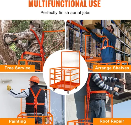 Miniatura 6 de VEVOR Jaula de seguridad para montacargas, capacidad de carga de 1400 libras, plataforma de trabajo de carretilla elevadora de 43 x 45 pulgadas