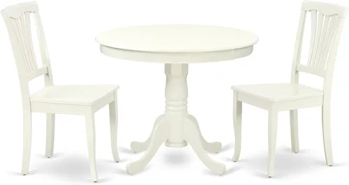 Miniatura 19 de East West Furniture ANAV5-LWH-W - Juego de mesa de comedor de 5 piezas, incluye una mesa de cocina redonda con pedestal y 4 sillas de comedor, 36 x