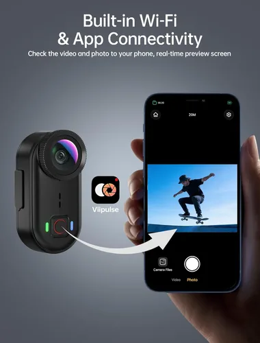 Miniatura 4 de Mini cámaras de acción corporal 4K, cámara corporal POV, cámara deportiva de 64 GB con grabación de audio y video, portátil WiFi magnética
