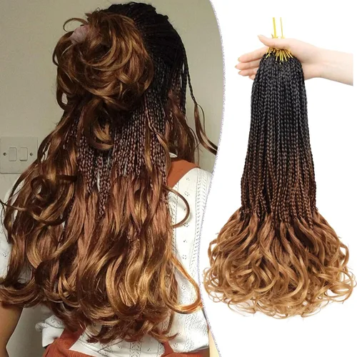 Miniatura 66 de Trenzas de ganchillo rizadas francesas de 22 pulgadas, 8 paquetes, trenzas de caja diosa grises para mujeres, de ganchillo pre-trenzadas con Trenzas