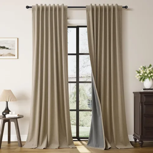 Miniatura 26 de Guken Cortinas opacas de lino, 2 paneles rústicos, elegantes, 100% opacas, con aislamiento térmico, banda de ganchos y trabilla trasera, 52 x 84