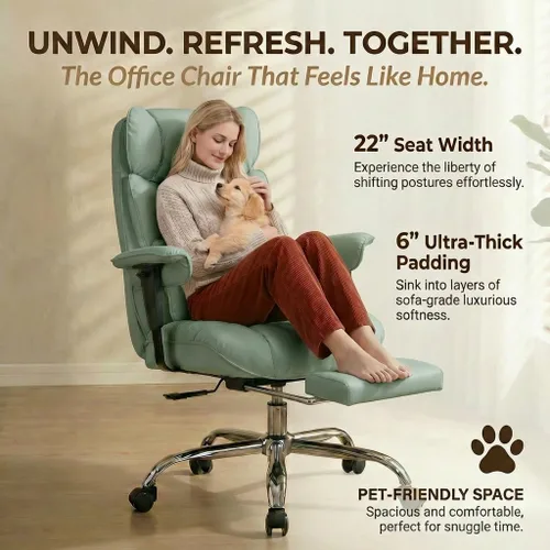 Miniatura 3 de Efomao Silla de oficina grande y alta de 400 libras, silla de escritorio reclinable resistente con reposapiés, silla ejecutiva de piel sintética