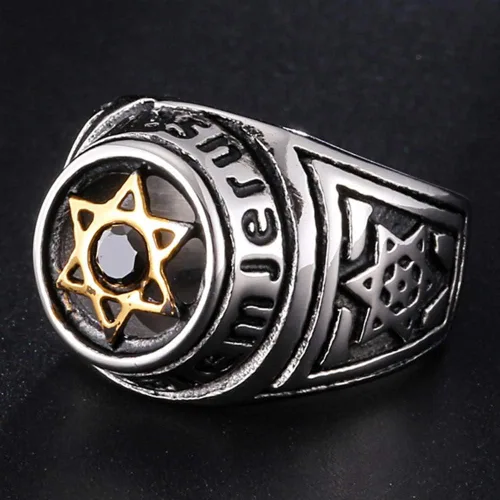 Miniatura 5 de Anillo individual de ónix negro de acero inoxidable con estrella de David de Jerusalén