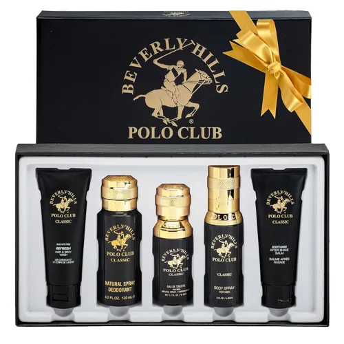 Beverly Hills Polo Club BHPC Colonia Juego de Regalo de 5 Piezas para Hombre | Eau de Toillete, Desodorante, Gel de Ducha, Jabón Corporal, Fragancia