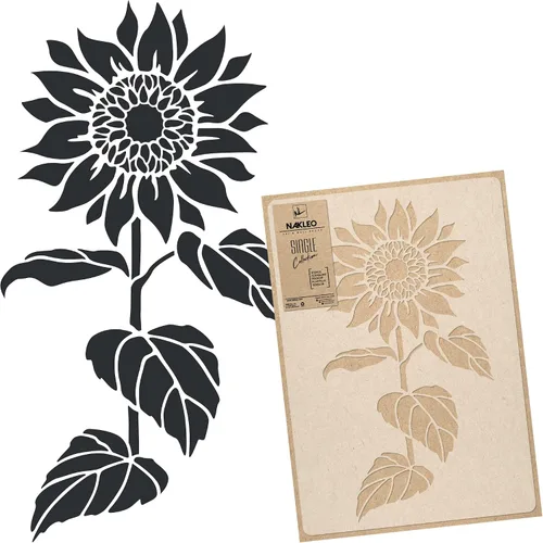 NAKLEO - Plantilla de pared de plástico reutilizable – Naturaleza de hoja de girasol – Patrón de papel tapiz grande para pintura, plantilla de