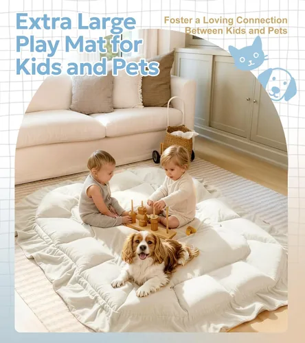 Miniatura 6 de Mallify Gimnasio de felpa 5 en 1 para bebés, tapete de juego para bebés, gimnasio convertible para bebés con manta y 6 juguetes, tapete
