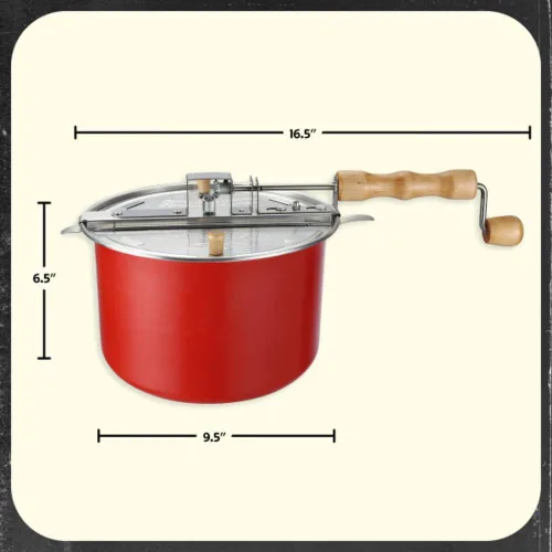 Miniatura 5 de Great Northern Popcorn Maker - Molde de 6.5 cuartos de galón con manivela de madera y agitador interno de granos de maíz (rojo)