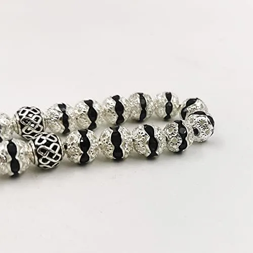 Miniatura 2 de Las mujeres Tasbih metal color plata rosario cuentas incrustadas cristal negro musulmán misbaha (0.315 in x 33 cuentas)