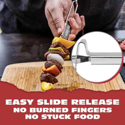 Miniatura 3 de BBQ-AID Brochetas extra largas de 17 pulgadas – Brochetas de metal para barbacoa de liberación rápida para Kabobs – Doble punta, acero inoxidable