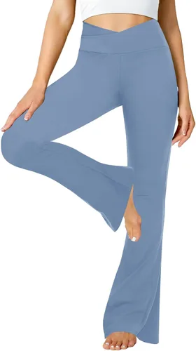 Miniatura 6 de ZOOSIXX Pantalones de yoga acampanados para mujer, leggings cruzados suaves con corte de bota