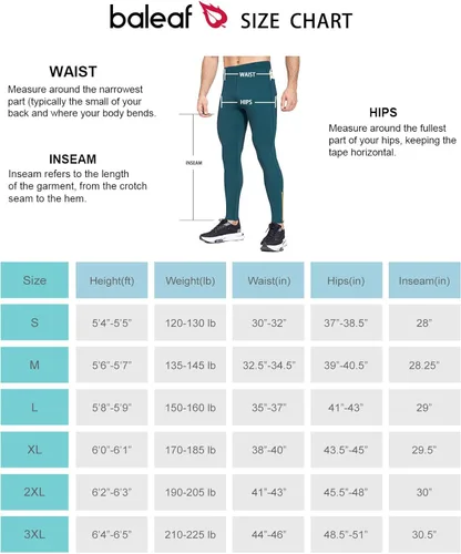 Miniatura 6 de BALEAF Mallas de correr de vellón para hombre pantalones térmicos resistentes al agua leggings con cremallera en las piernas bolsillos para ciclismo