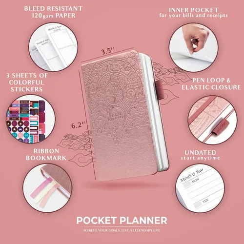 Miniatura 2 de Legend Planner Pocket - Pequeño diario mensual y semanal sin fecha y calendario para productividad, mini planificador organizador de vida perfecto