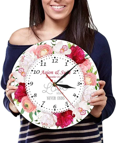 Miniatura 3 de The Geeky Days A True Love Story Never Ends Nombre personalizado Fecha de matrimonio Reloj de pared de cuarzo silencioso moderno Reloj de pared