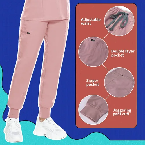 Miniatura 24 de VIAOLI Conjunto de ropa quirúrgica para mujer, camiseta con cuello en V y pantalones médicos tipo cargo para mujer, 10 bolsillos