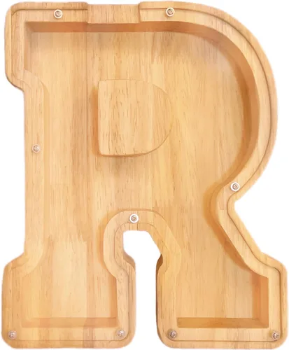 Miniatura 22 de Alcancía de 26 letras del alfabeto inglés A-Z, alcancía de madera transparente de gran capacidad, caja de ahorro de monedas personalizada