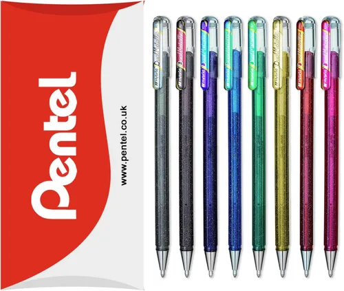 Pentel Hybrid - Bolígrafos Metálicos Duales - Bolígrafos de Gel Líquido Rollerball - K110 - Colores Surtidos - Juego de 8