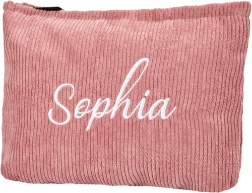 Miniatura 7 de Bolsa de cosméticos personalizada pequeña pana maquillaje bolsa de viaje organizador de cepillos de almacenamiento, Marrón
