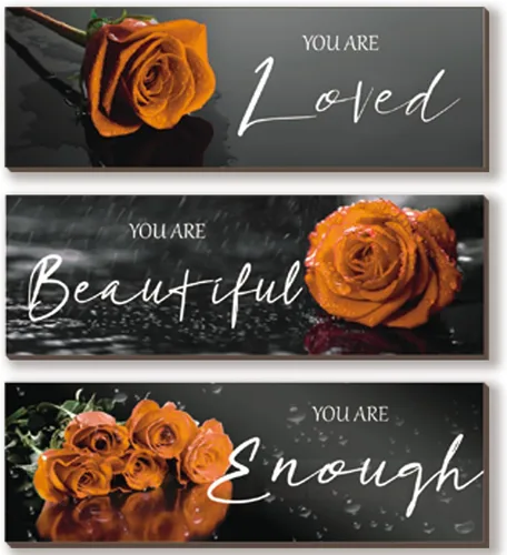 ZINYAZHE 3 piezas de decoración de pared naranja inspiradoras rosas naranjas decoración de baño, arte de pared de madera, citas positivas You Are