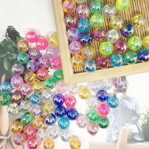 Miniatura 2 de 200 cuentas redondas de acrílico AB de 0.394 pulgadas (0.394 in) de colores mezclados al azar para hacer joyas, abalorios de plástico para pulseras