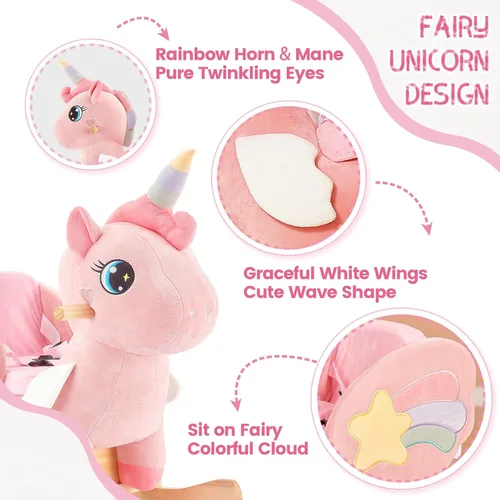 Miniatura 3 de FUNLIO Caballo mecedor de unicornio para bebé, caballo mecedor de unicornio rosa para niños pequeños de 6 meses a 3 años, balancín de animales