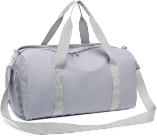 Bolsa de viaje deportiva para gimnasio para hombres y mujeres con compartimento para zapatos, bolsillo húmedo, Gris (Pure Grey), Bolsa de gimnasio