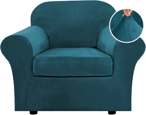 Miniatura 65 de H.VERSAILTEX - Funda elástica para sofá de 3 piezas, de suave terciopelo afelpado, para sofá biplaza con 2 cojines de hasta 72 pulgadas de ancho, se