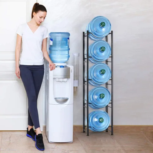 Miniatura 7 de Estante organizador de acero inoxidable de 5 niveles para botellas de agua desmontable resistente para jarras de 5 galones, hogar, oficina, cocina