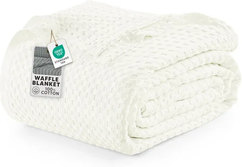 Miniatura 21 de Utopia Bedding Manta de punto gofre de 100 % algodón, tamaño grande para cama, ligera, transpirable, suave y acogedora, regalos para mujeres Blanco