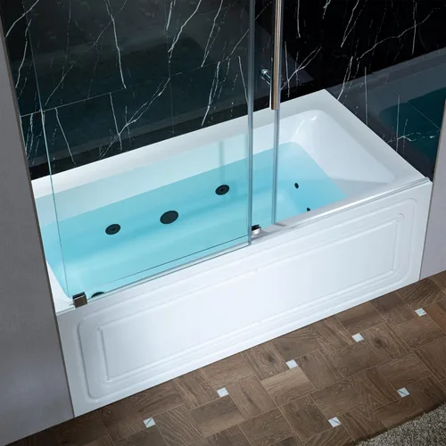 WOODBRIDGE Bañera de hidromasaje rectangular de acrílico empotrada de 60" x 32" con jets calefactados en blanco con drenaje izquierdo, acabado negro